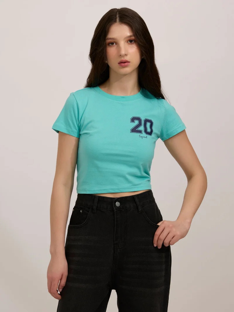 Outzidr Blue Blue Graphic Cropped T-Shirt for Women | Best Price UAE